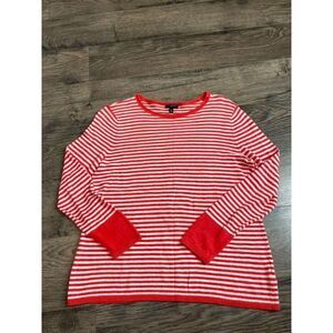 EUC Women Talbots petite long sleeve‎ sweater orange stripe linen blend size MP